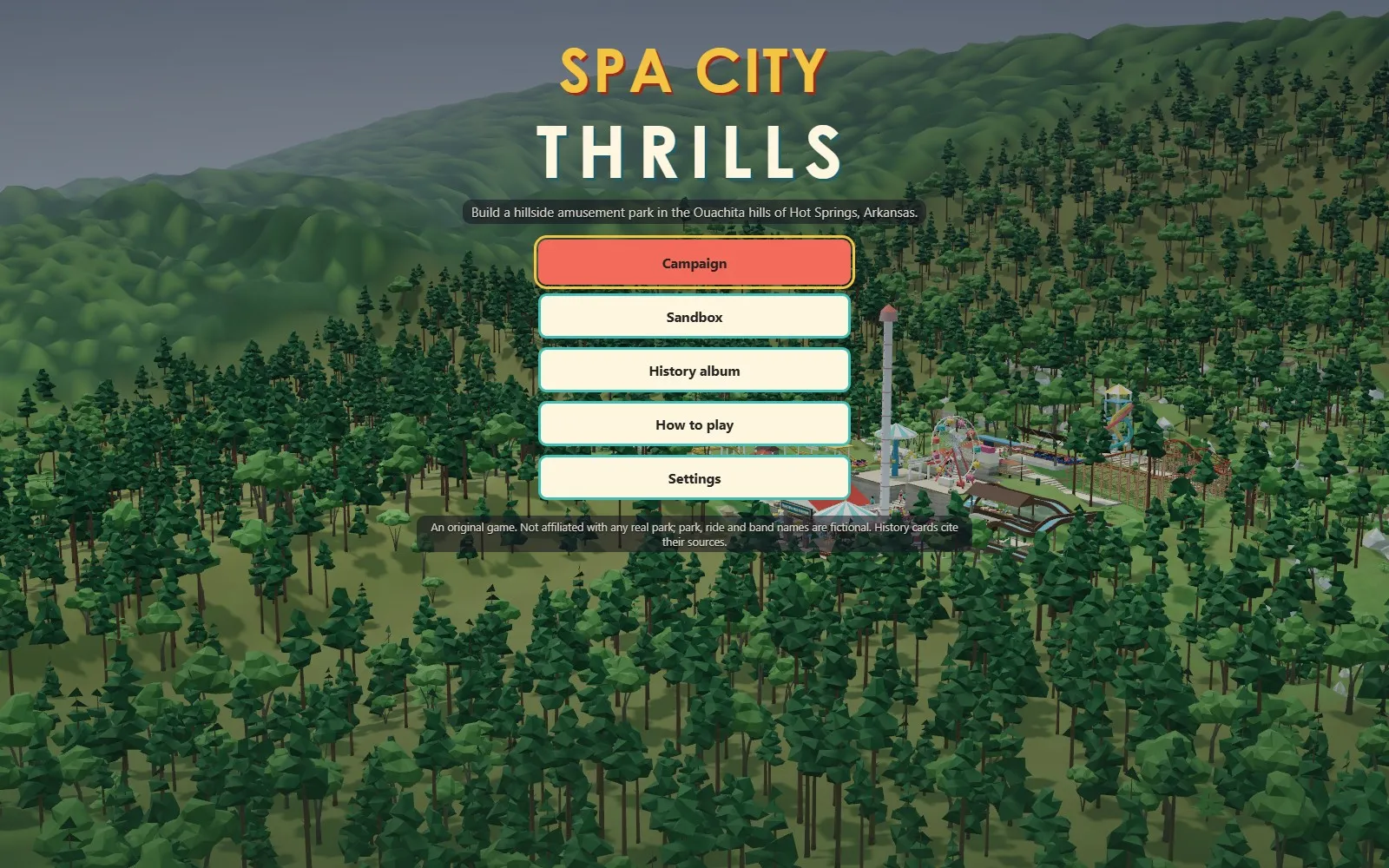 An isometric hillside amusement park in Spa City Thrills